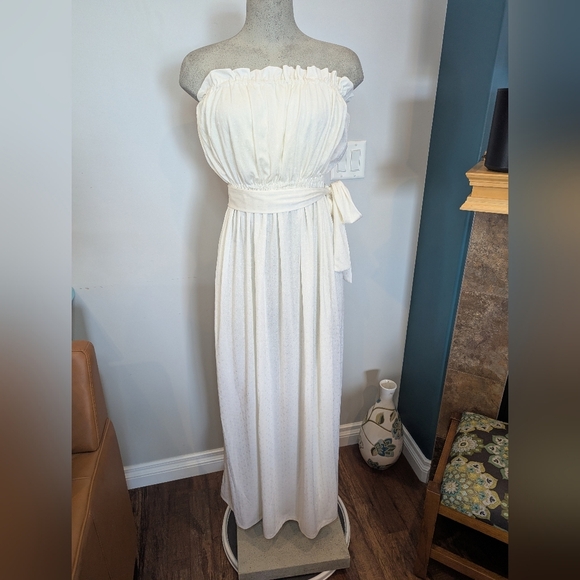 Vintage 1970s Elegant Ivory Strapless Belted Maxi Dress Size 4- 8  S/M - Picture 9 of 11